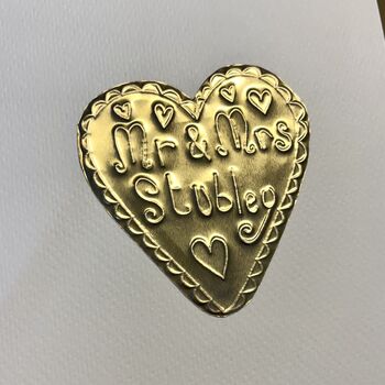 Handmade Personalised Gold Foil Mr And Mrs Wedding Card, 7 of 7