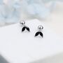 Sterling Silver Black Cz Marquise Leaf Duo Barbell Earrings, thumbnail 4 of 9