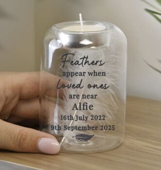 Personalised Memorial Feather Tealight Holder, 3 of 4