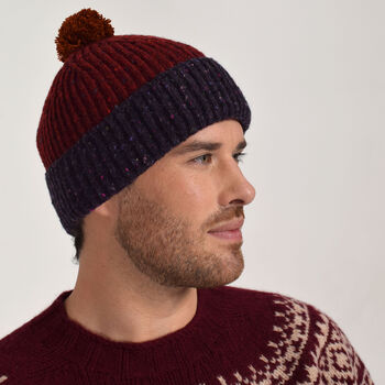 T Lab Bob Red Donegal Wool Bobble Beanie Hat, 5 of 9
