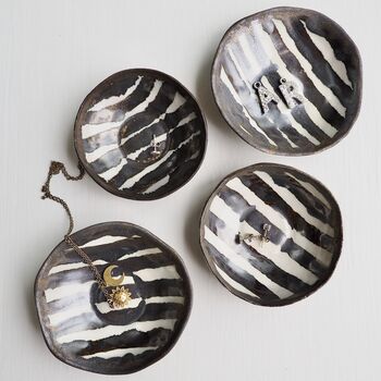 Handmade Ceramic Zebra Stripes Gold Ring Dish, 6 of 8