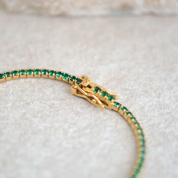 Emerald Gemstone Gold Vermeil Plated Tennis Bracelet, 6 of 9