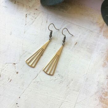 Brass Fan Geometric Deco Drop Earrings, 3 of 4
