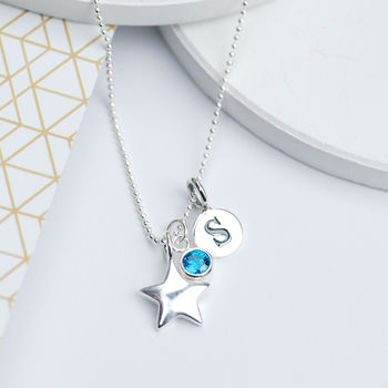 Girl's Personalised Silver Star Birthstone Necklace, 4 of 9