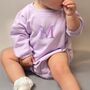 Personalised Embroidered Lilac Floral Sweatshirt Romper, thumbnail 2 of 2