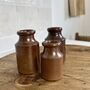 Set Of Three Small Brown Vintage Stoneware Ink Bottles, thumbnail 1 of 5