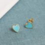 18 K Gold Vermeil Turquoise Enamel Heart Stud Earrings, thumbnail 1 of 10