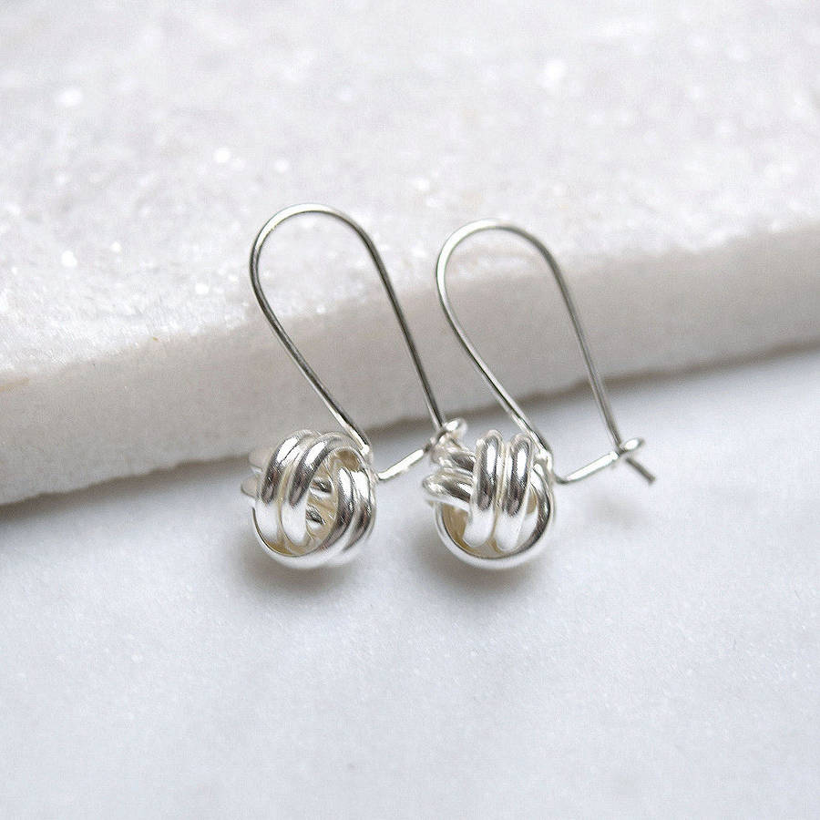 sterling silver love knot drop earrings by mia belle ...