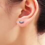 Sterling Silver Sapphire Blue Cz Curved Bar Tiny Stud Earrings, thumbnail 12 of 12