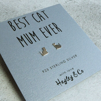 'Best Cat Mum' Silver Cat Silhouette Earrings, 5 of 9