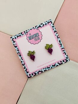 Turnip Glitter Resin Studs / Garden Lover Gift / Fun Veggie Jewellery / Handmade Studs, 4 of 5