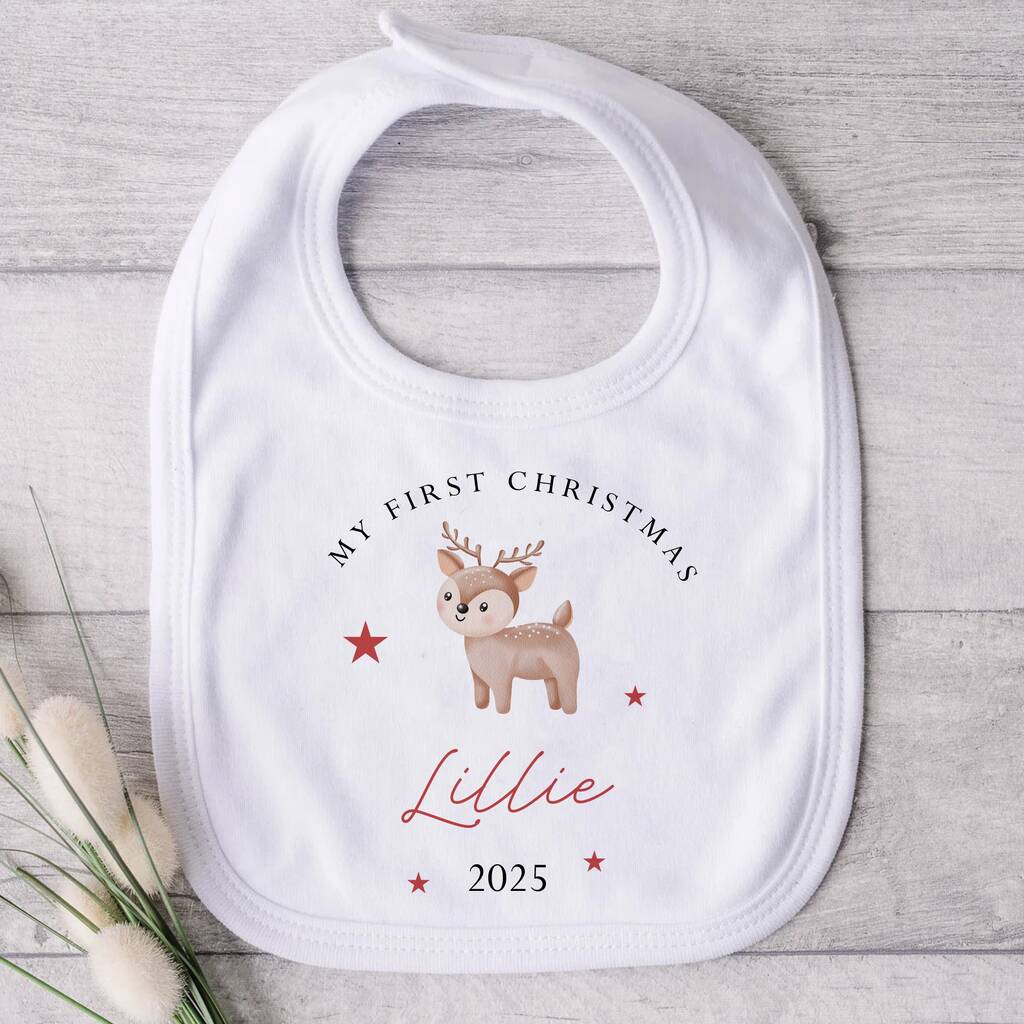 Personalised Baby's First Christmas Reindeer Bib