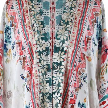 Watercolour Floral Viscose Kaftan Jacket With Heavy Cream Fishbone Embroidery, 4 of 5