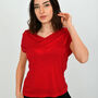 Lena Viscose Linen Blend T Shirt Red, thumbnail 1 of 3