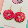 Pink Doughnut Glitter Earrings, thumbnail 2 of 2