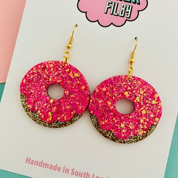 Pink Doughnut Glitter Earrings, 2 of 2