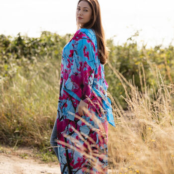 Magnolia Viscose Kimono Robe With Art Print, 2 of 4