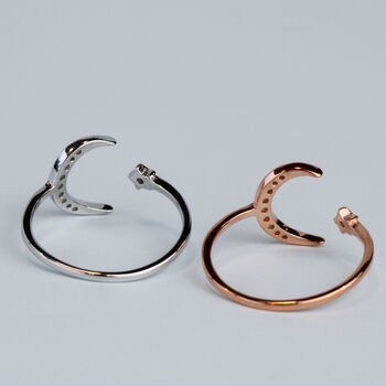 Sterling Silver Crystal Crescent Moon Adjustable Ring, 4 of 6