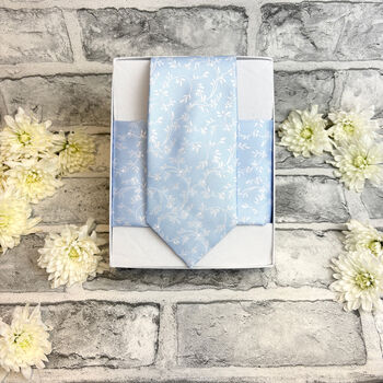 Cloudy Blue Leaves Wedding Tie Set, 4 of 6