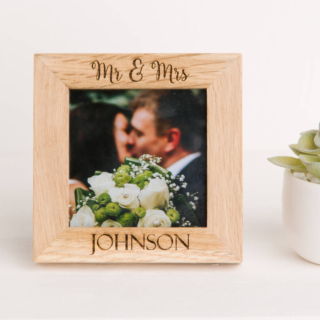 Personalised Mr And Mrs Oak Square Photo Frame By The Laser Engraving 