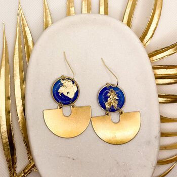 Blue Ink And Gold Foil Statement Drop Earrings, 2 of 9