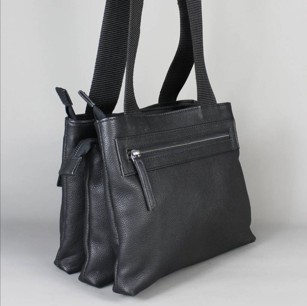 Black Leather Zip Tote Bag With Gunmetal Zips By LeatherCo ...