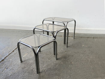 Mid Century Chrome And Smoked Glass Nesting Tables, 6 of 12
