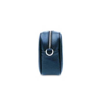 Navy Leather Crossbody Bag With Navy And Gold Strap, 3 of 9
