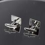 Silver Wave Cufflinks Minimal Men Gift 316 L Stainless Steel Modern Design, thumbnail 4 of 4