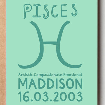 Personalised Pisces Zodiac Star Sign Birthday Card, 3 of 3