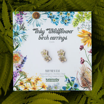 Inky Oxalis Wildflower Wooden Stud Earrings, 10 of 11
