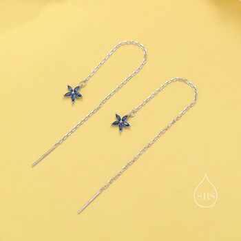 Sapphire Blue Cz Flower Threader Earrings, 2 of 10