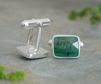 8ct Natural Emerald Cufflinks In Sterling Silver, 2 of 2