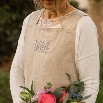Linen Cross Back Apron With Wildflower Embroidery, 5 of 9