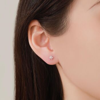 Sterling Silver Snowflake Screw Back Earrings, 8 of 12