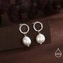 Sterling Silver Circle With Dangling Baroque Pearl Drop Stud Earrings, thumbnail 3 of 12
