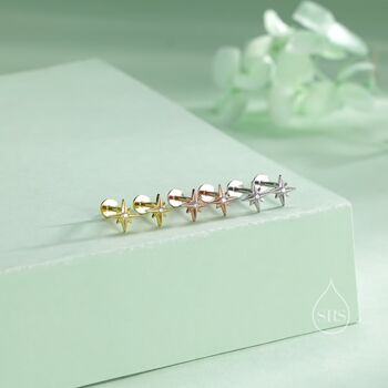 Tiny Cz Starburst Internally Threaded Flat Back Earrings In Sterling Silver, 5 of 12