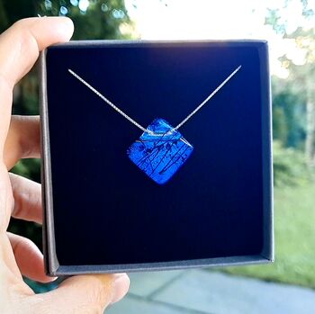 Blue Fused Glass Pendant Necklace, 5 of 10