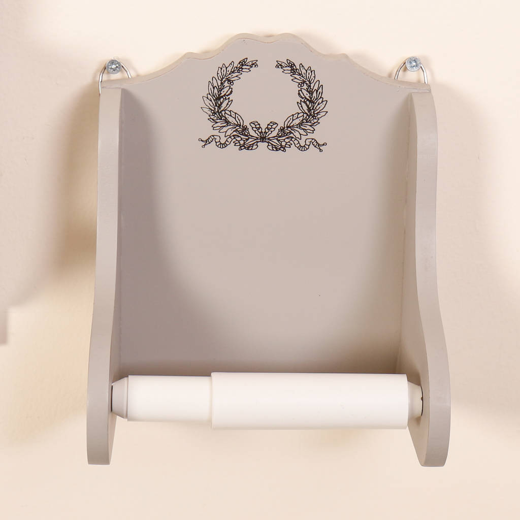 grey wooden toilet roll holder