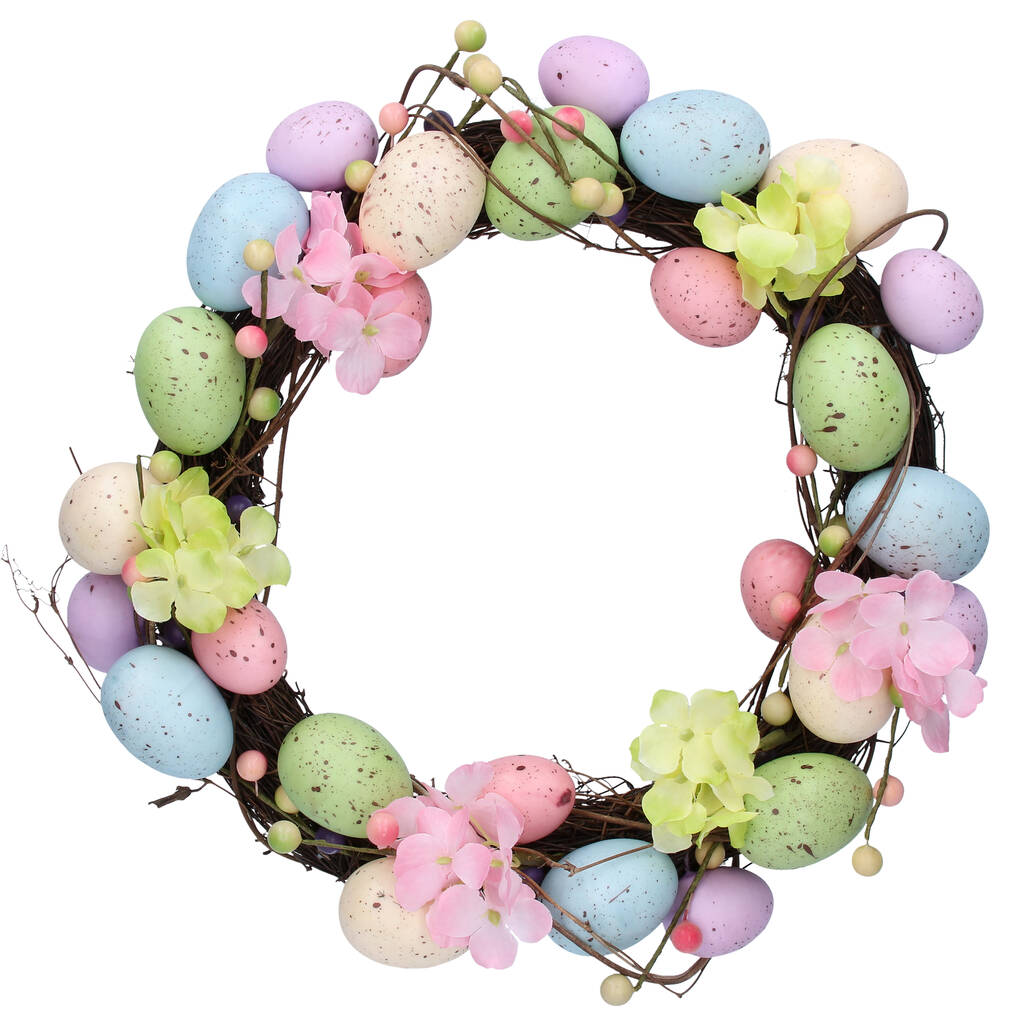 Easter Wreath With Pastel Eggs And Flowers