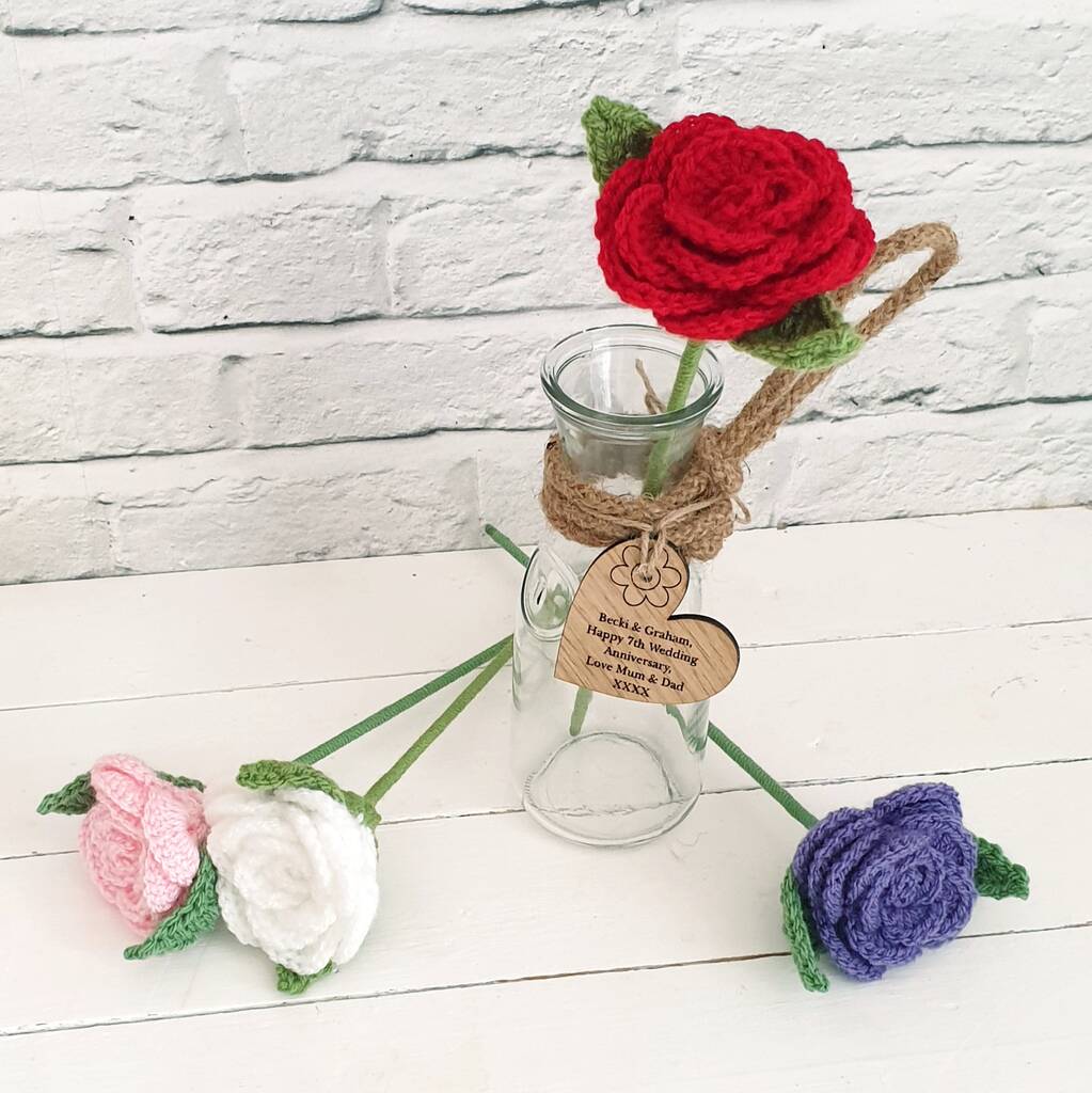 Personalised 7th Anniversary Wool Rose With Vase By Little Foundry ...