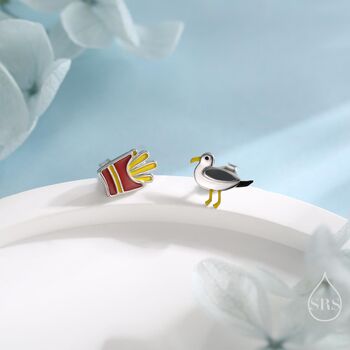 Mismatched Seagull And French Fries Stud Earrings In Sterling Silver, 5 of 12