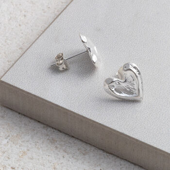 Sterling Silver Molten Heart Studs, 3 of 4