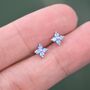 Aquamarine Blue Cz Flower Stud Earrings, thumbnail 4 of 11