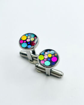 Mini Cufflinks Disco Festive Sparkly Non Tarnish Silver 10mm, 2 of 8