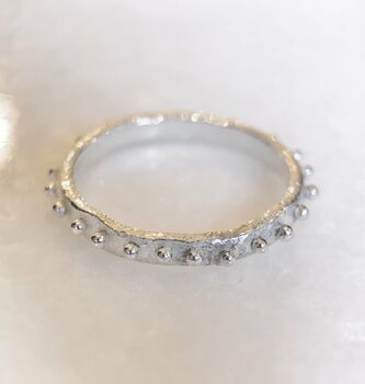 Textured Spaced Grain Eco Sterling Silver Stacking Ring, 5 of 7