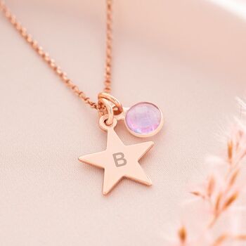 Personalised Hand Stamped Star And Birthstone Necklace, 3 of 12