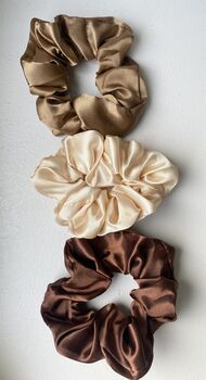 Lina Soft Scrunchie Set Of Three Golden Browns Cream, 2 of 4