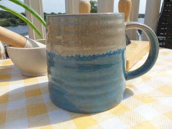 Set Of Four Reactive Glaze Brûlée Mugs In Light Blue And Grey Mist, 10 of 10