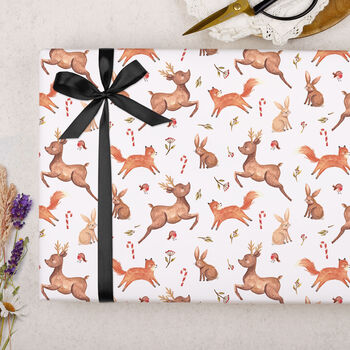 Three Sheets Of White Christmas Woodland Wrapping Paper, 2 of 2